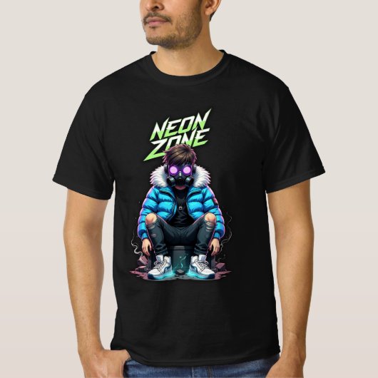 NEON ZONE – Cyberpunk Chill Crew Graphic T-Shirt Tシャツ (正面)