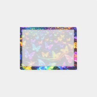 Neonfarbener Notizzettel mit Schmetterlingsmotiv ポストイット