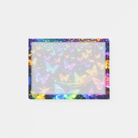 Neonfarbener Notizzettel mit Schmetterlingsmotiv ポストイット (正面)