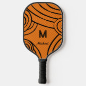 NeonLine 1オレンジ色の編集可能な名前とイニシャル ピックルボールラケット (裏面)