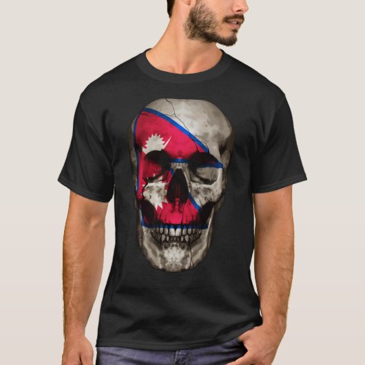 Nepal Flag Skull Nepalese Roots Proud Patriotic Tシャツ (正面)