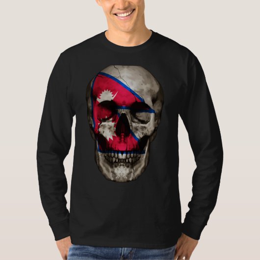 Nepal Flag Skull Nepalese Roots Proud Patriotic Tシャツ (正面)