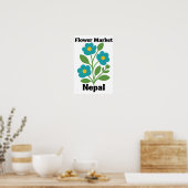 Nepal Flower Market Teal Blossom & Green Leaf ポスター (キッチン)