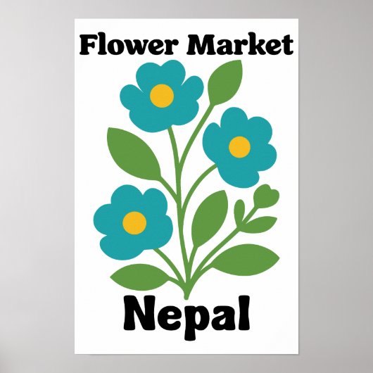 Nepal Flower Market Teal Blossom & Green Leaf ポスター (正面)