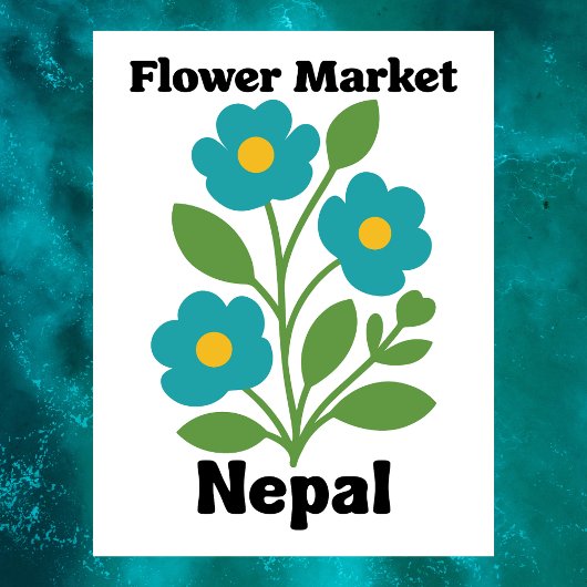 Nepal Flower Market Teal Blossom & Green Leaf ポストカード