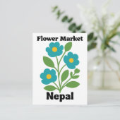 Nepal Flower Market Teal Blossom & Green Leaf ポストカード (スタンド正面)