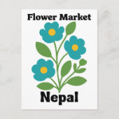 Nepal Flower Market Teal Blossom & Green Leaf ポストカード (正面)