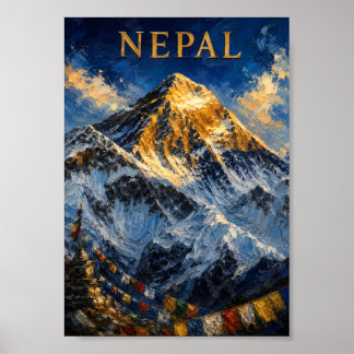 Nepal: Golden Sunrise Mount Everest Art Souvenir ポスター