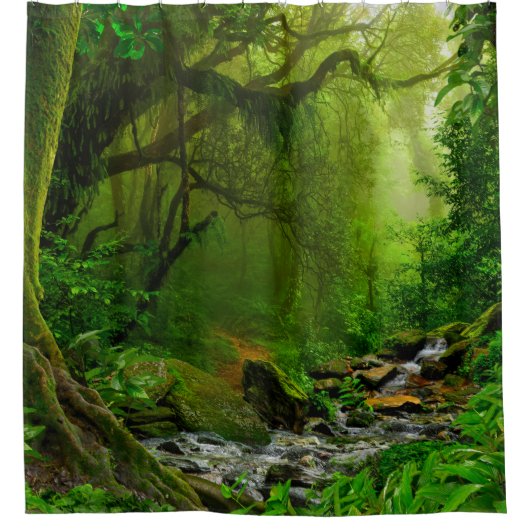Nepal jungle with riverjungle,forest,ground,river, シャワーカーテン (正面)