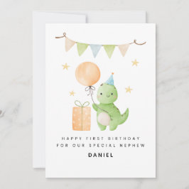 Nephew 1st Birthday Card Cute Watercolor Dinosaur カード