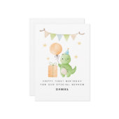Nephew 1st Birthday Card Cute Watercolor Dinosaur カード (正面/裏面インサイチュ)
