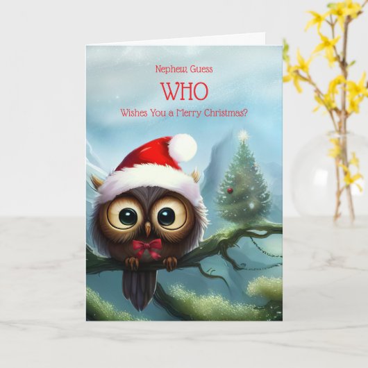 Nephew Christmas Holiday with Cute Owl カード (黄色い花)