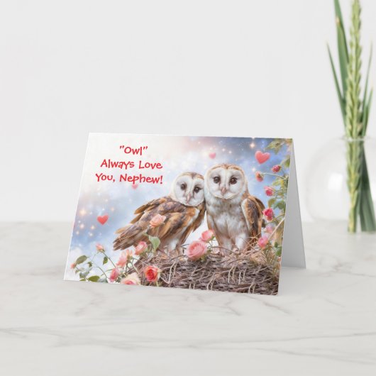 Nephew Cute Owls Happy Valentines Day Card カード (正面)