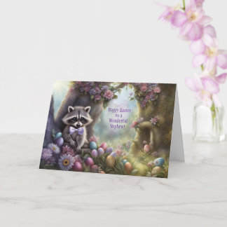 Nephew Happy Easter with Cute Woodland Raccoon  カード