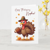 Nephew Thanksgiving Funny Turkey Football Leaves カード (黄色い花)