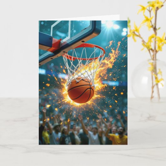 Nephew's Birthday Flaming Basketball In the Net カード (黄色い花)