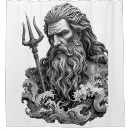 Neptune God - Black Marble Art シャワーカーテン