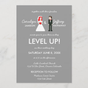 Nerdy 8ビット新婦結婚式招待状 招待状