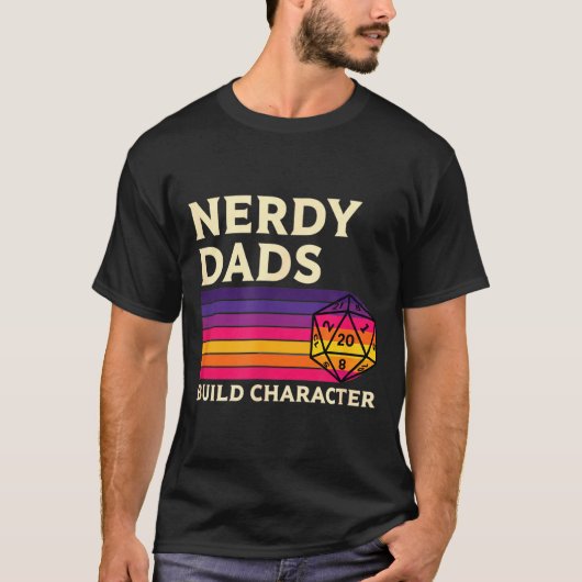 Nerdy Dads Build Character, Retro Tabletop Rpg Fat Tシャツ (正面)