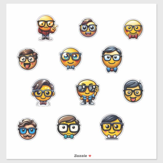 Nerdy Emoji Heads – かわいいエムのコレクシオタク系のョン シール (シート)