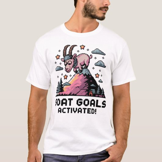 Nerdy Goat on Mountain Pixel Art Tシャツ (正面)