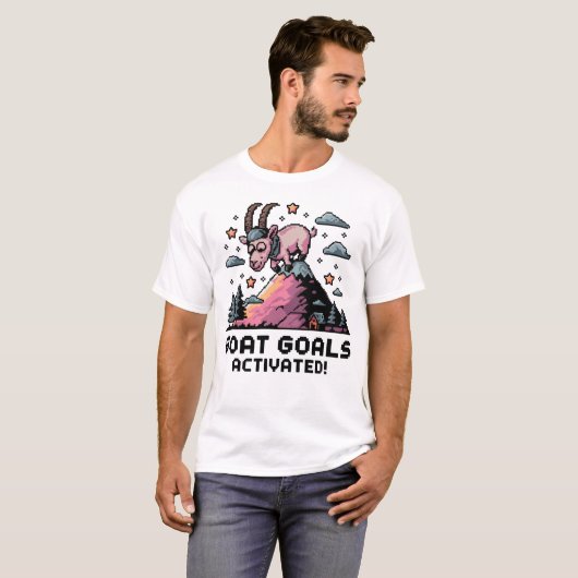 Nerdy Goat on Mountain Pixel Art Tシャツ (正面フル)