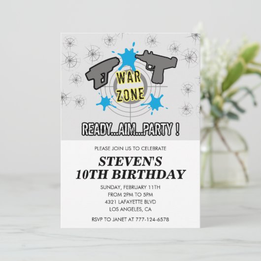 Nerf誕生日招待状ダーツウォーターガンボーイ 招待状 (スタンド正面)