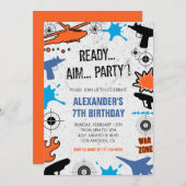 Nerf誕生日招待状ダーツ戦争の水の銃少年 招待状 (正面/裏面)