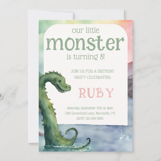 Nessie Little Monster Birthday Invitation 招待状 (正面)