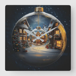 Nested Christmas Ornament Village Clock スクエア壁時計