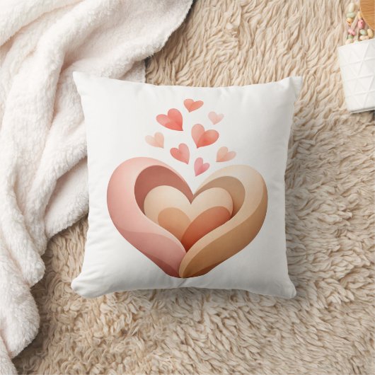 Nested Hearts Throw Pillow Coral Peach Love Decor クッション (ブランケット)