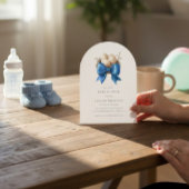 Nesting Bird Blue Bow Baby Shower Invitation 招待状
