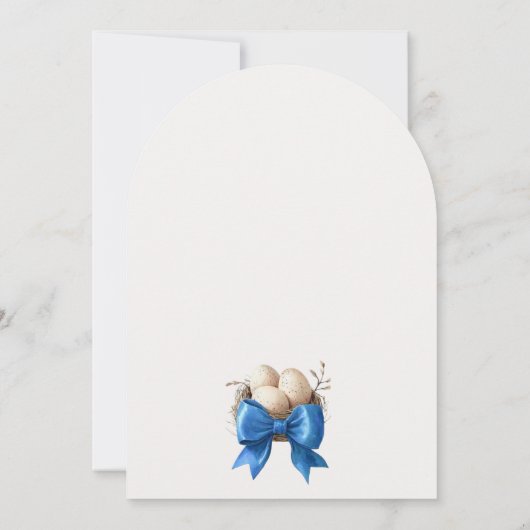 Nesting Bird Blue Bow Baby Shower Invitation 招待状 (裏面)