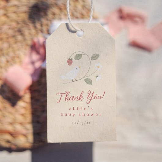Nesting Party Strawberry Bird Girl Baby Shower ギフトタグ