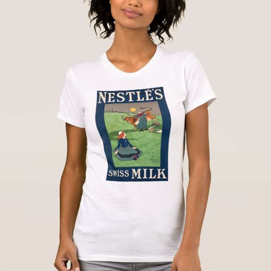 NestleのスイスのミルクWの白 Tシャツ (正面)