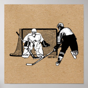 Net Hockey Playerのインクスケッチで撮影 ポスター