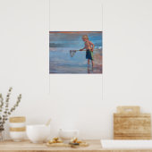 Net Working -ビーチでNetを使用した少年 ポスター (キッチン)