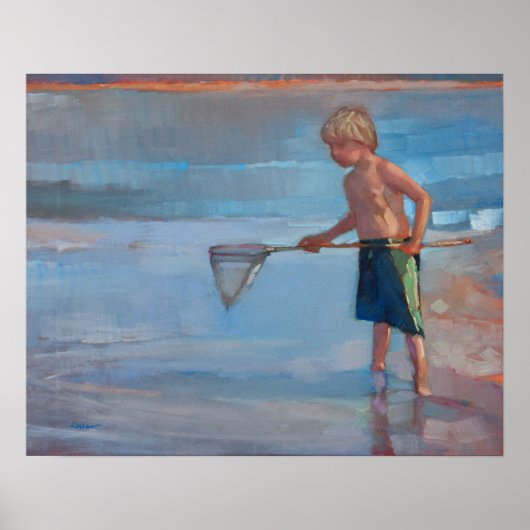 Net Working -ビーチでNetを使用した少年 ポスター (正面)