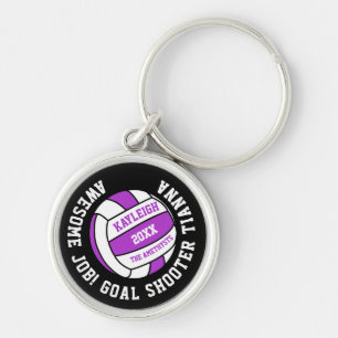 Netballスポーツパープルホワイトパーソナライズされた賞 キーホルダー