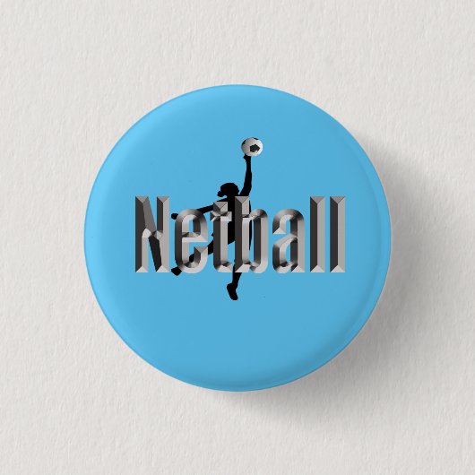 Netballプレーヤーと次元名、 缶バッジ (正面)