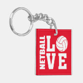 Netballプレーヤー,赤, NETBALL LOVE キーホルダー (正面左)