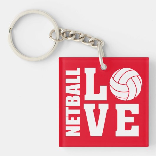 Netballプレーヤー,赤, NETBALL LOVE キーホルダー (正面)