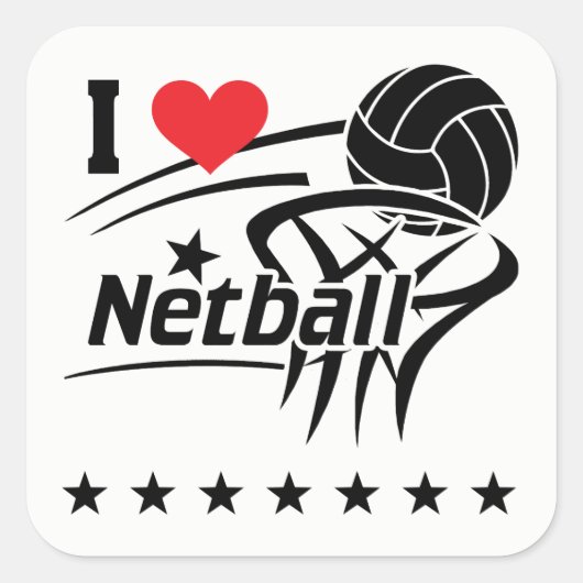 Netball、私はNetballが大好き、ステッカー スクエアシール (正面)