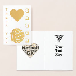 Netball Player Coach Thank You金ゴールド 箔カード