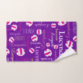 Netballsスポーツピンクパープルホワイト名前をカスタムする バスタオルセット (ハンドタオル)