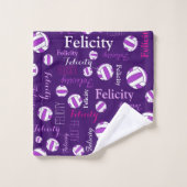 Netballsスポーツピンク紫ホワイト名前をカスタムする バスタオルセット (ウォッシュタオル)