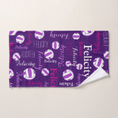 Netballsスポーツピンク紫ホワイト名前をカスタムする バスタオルセット (ハンドタオル)