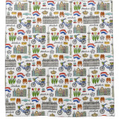 Netherlandの落書きパターン シャワーカーテン (正面)