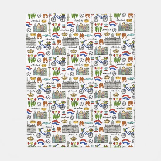 Netherlandの落書きパターン フリースブランケット (正面)