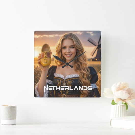 NETHERLANDS - DUTCH スクエア壁時計 (ホーム)